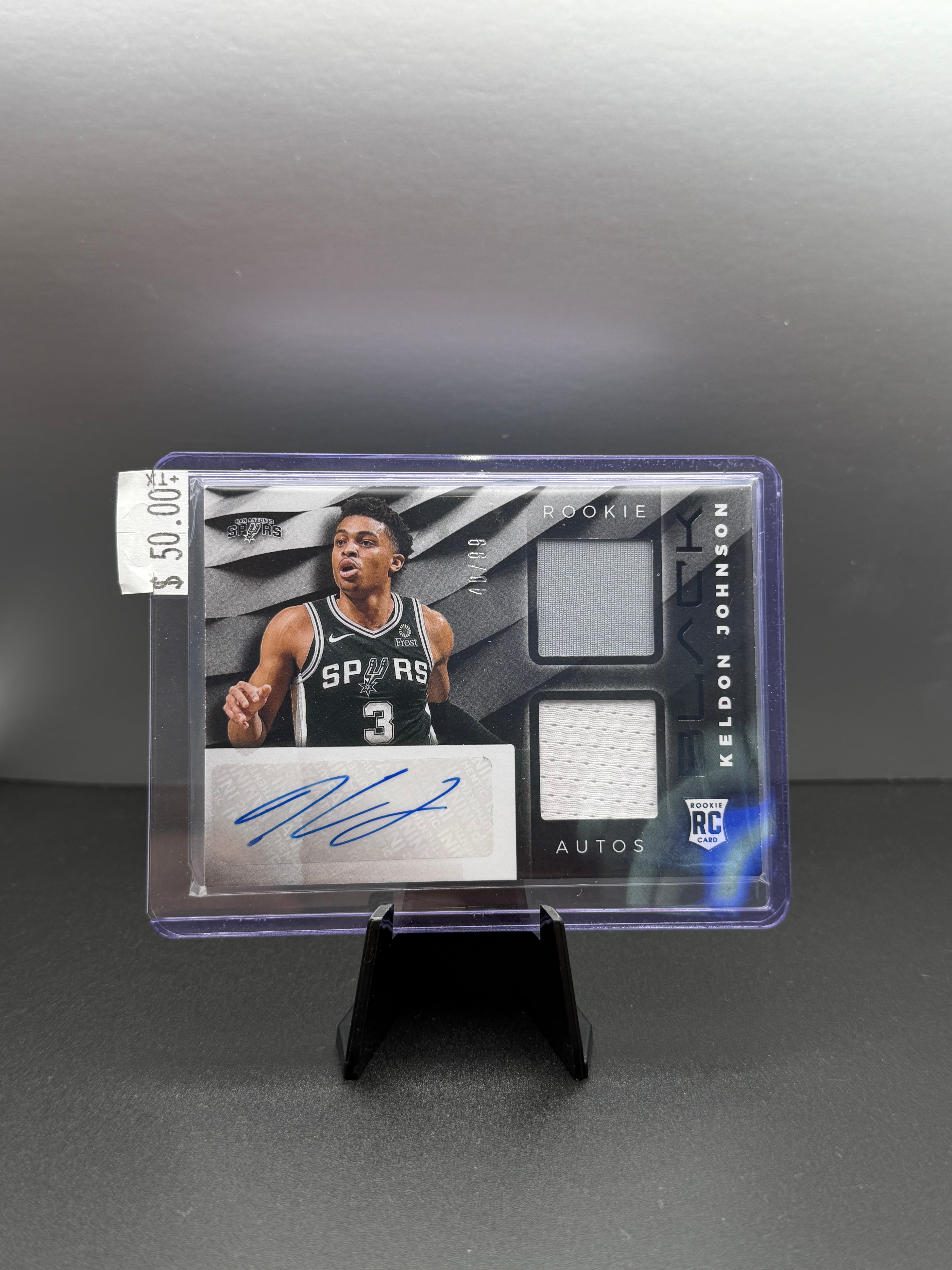 2019-20 Panini Black Dual Patch Rookie Auto Keldon Johnson /99
